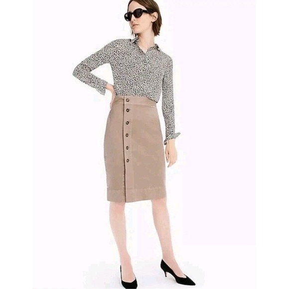 J Crew Side Button Pencil Skirt Womens 10 Stretch Chino Dusty Khaki J7166 - Picture 1 of 11